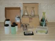 PVC Containers, Glass Flasks, Thermometer, Scales
